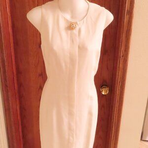 Vintage Datiani White Linen Sheath Dress Lattice Back